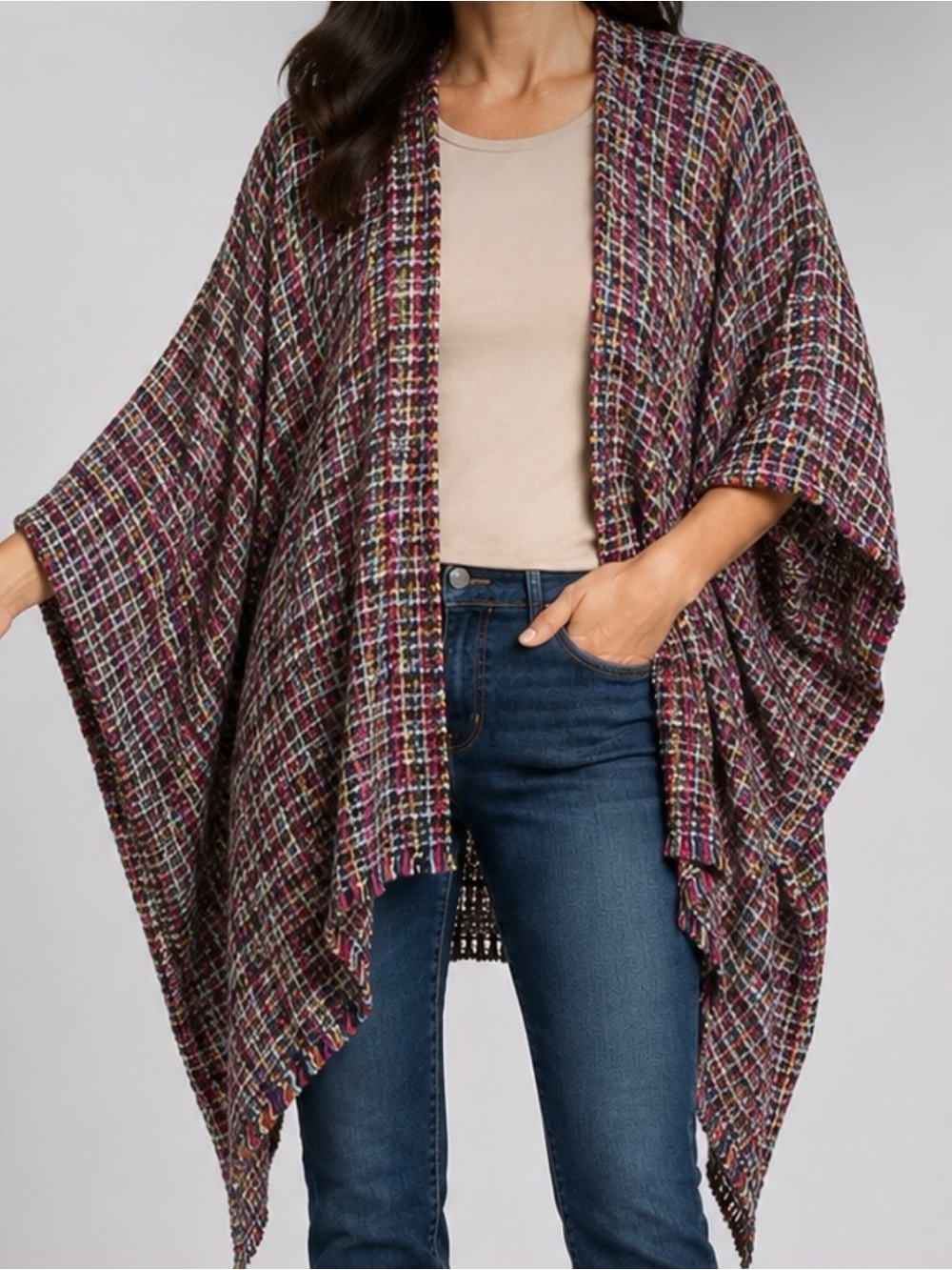 Chicos Knit Wrap Shawl One Size Colorful Bohemian Lagenlook Hippie